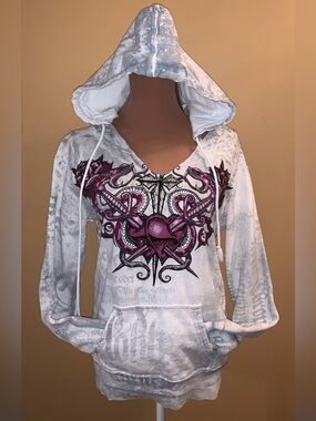Women’s white & Grayish design Sinful Sweatshirt with Pink  Bling Graphics